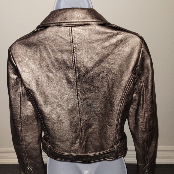 PULL&BEAR faux leather jacket in Metallic color, size small - Picture 4 of 5